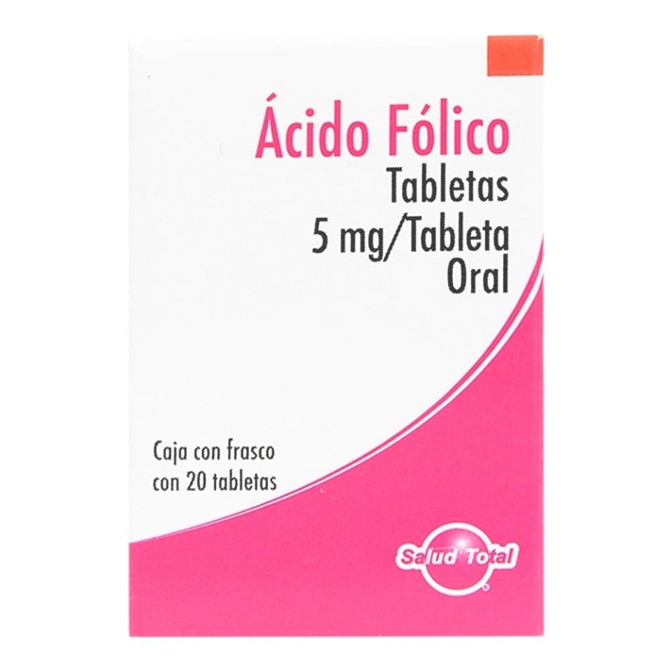 Ácido Fólico Salud Total 5 Mg 20 Tabletas Walmart 6356