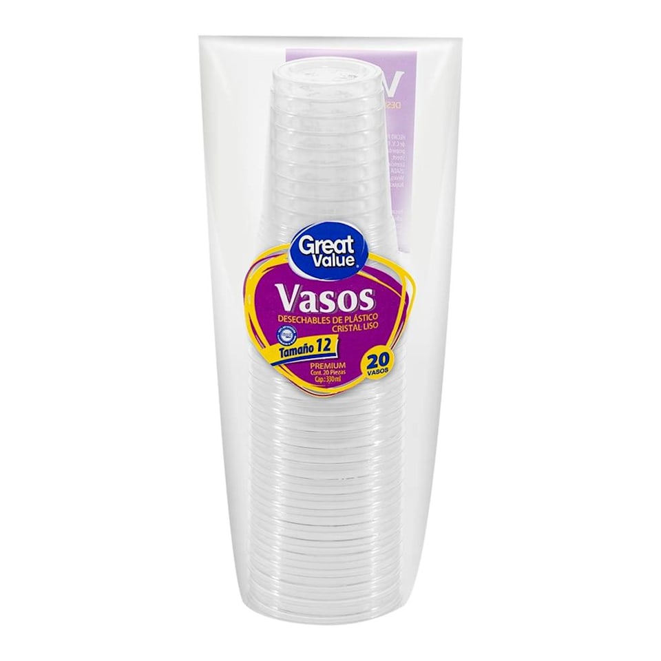 Vasos Desechables Great Value N° 12 Cristal Premium 20 Pzas Walmart 