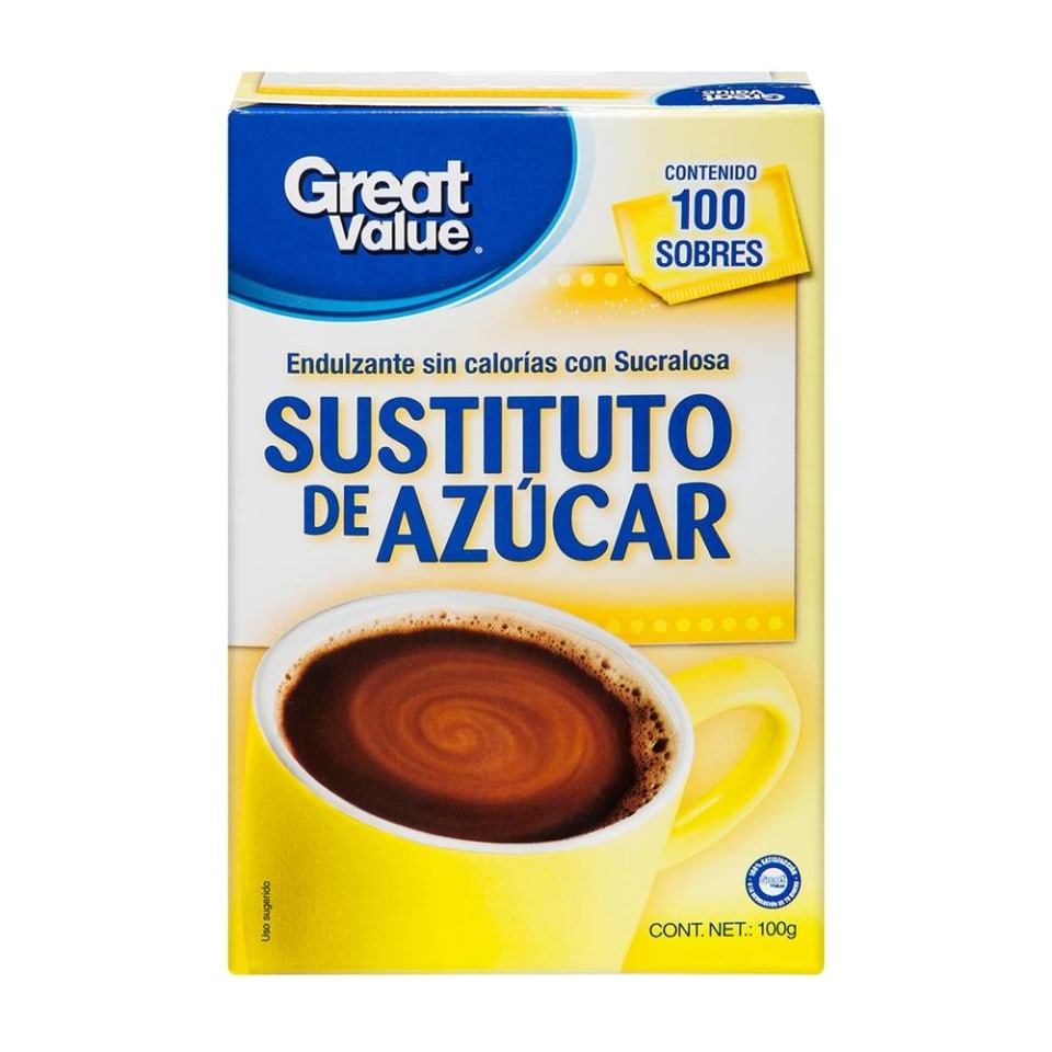 Sustituto de azúcar Great Value 100 sobres de 1 g c/u