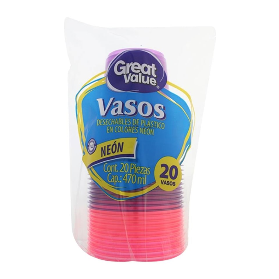 Vasos desechables Great Value neón rosa y morado capacidad 470 ml 20 pzas |  Walmart