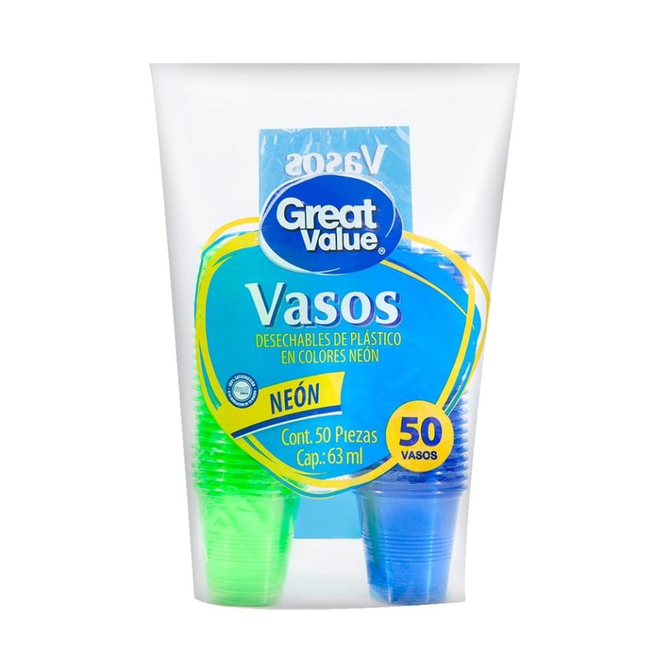 Vasos desechables Great Value colores neón 50 pzas | Walmart