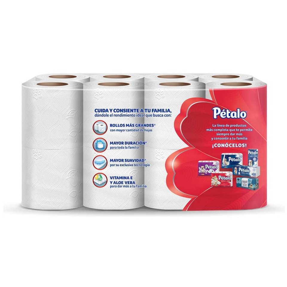 Papel higiénico Pétalo Rendimax 16 rollos con 320 hojas dobles c/u