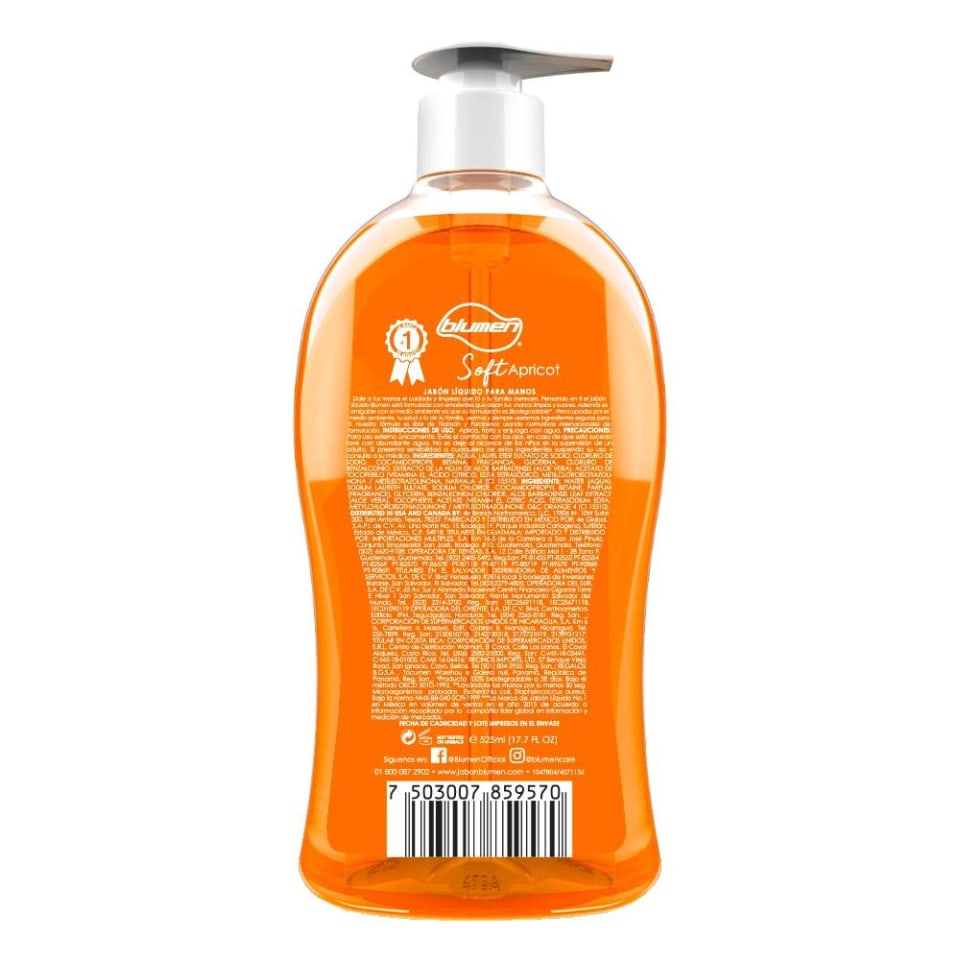 Jabón Líquido Blumen Soft Apricot Para Manos 525 Ml Walmart 4358