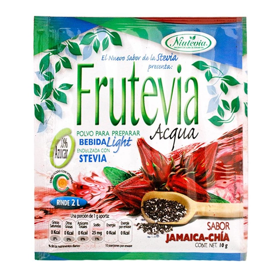 Polvo para preparar bebida Frutevia Niutevia acqua light sabor jamaica chía 10 g