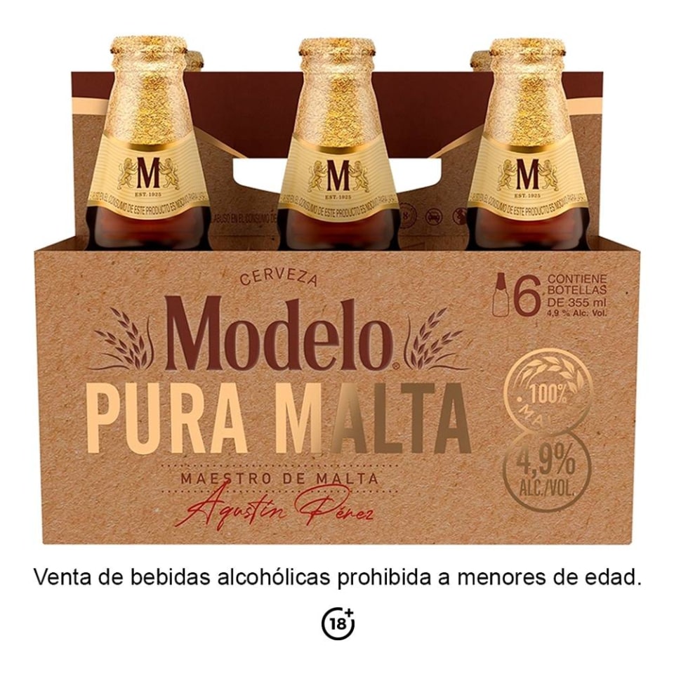 Cerveza Modelo Pura Malta 6 botellas de 355 ml c/u | Walmart