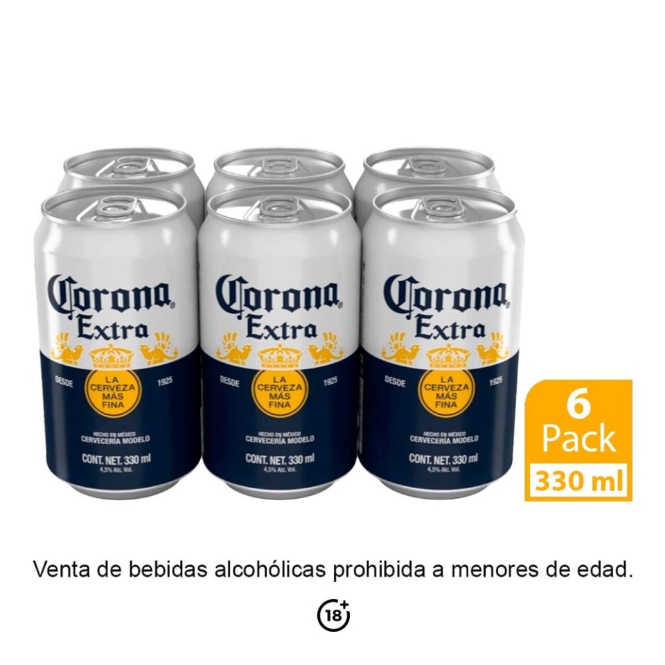 Cerveza clara Corona extra 6 latas de 330 ml c/u | Walmart