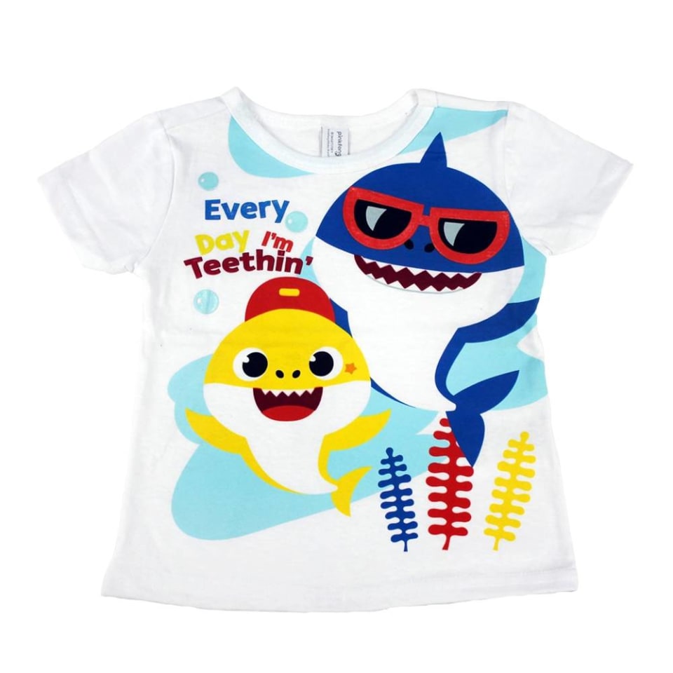 Playera Nickelodeon Baby Shark Pinkfong Niño 3 Tiburones Every Day I´m  Teethin Blanca | Walmart