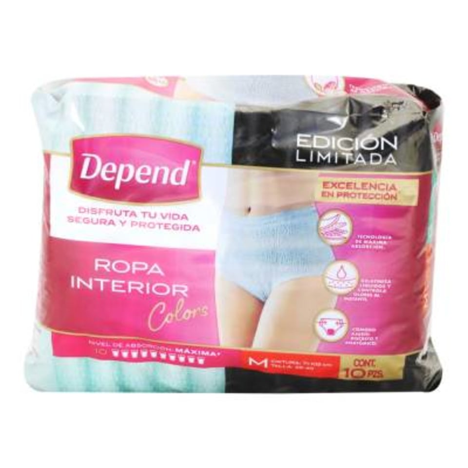 Ropa interior para incontinencia Depend colors unisex talla mediana 10 pzas  | Walmart