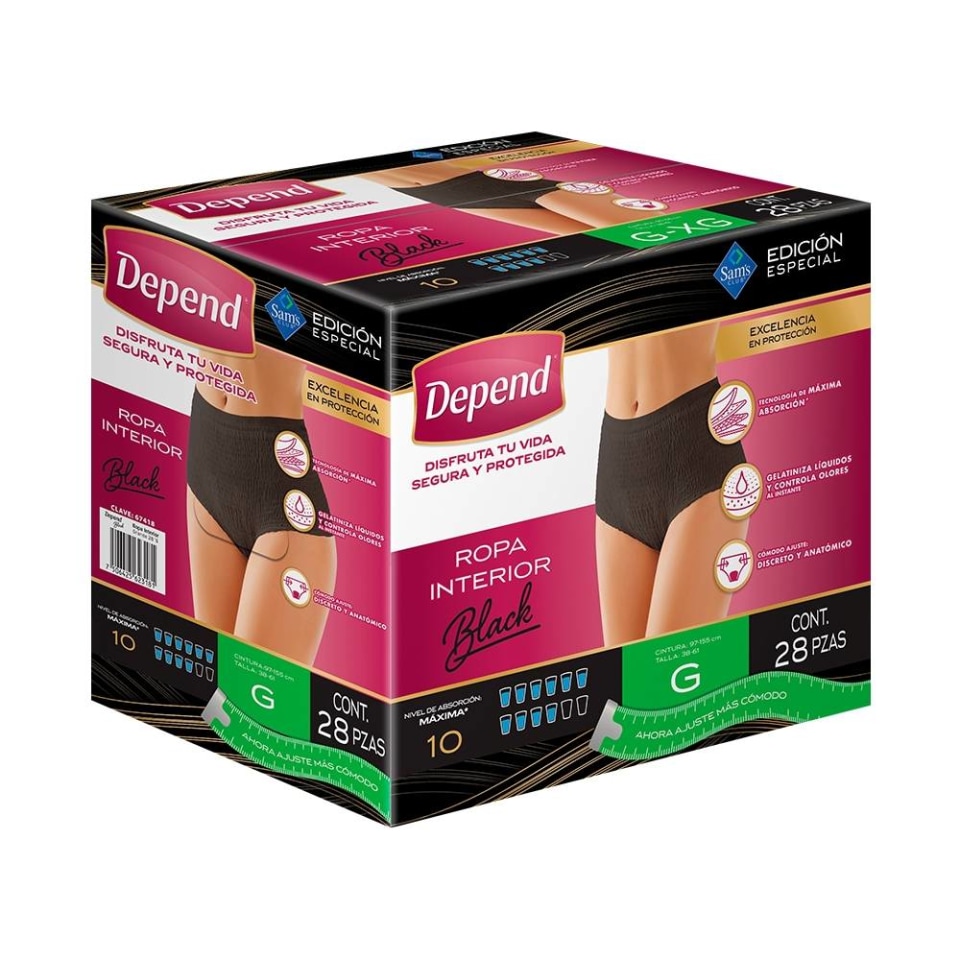 Ropa interior desechable Depend black grande 28 pzas | Walmart