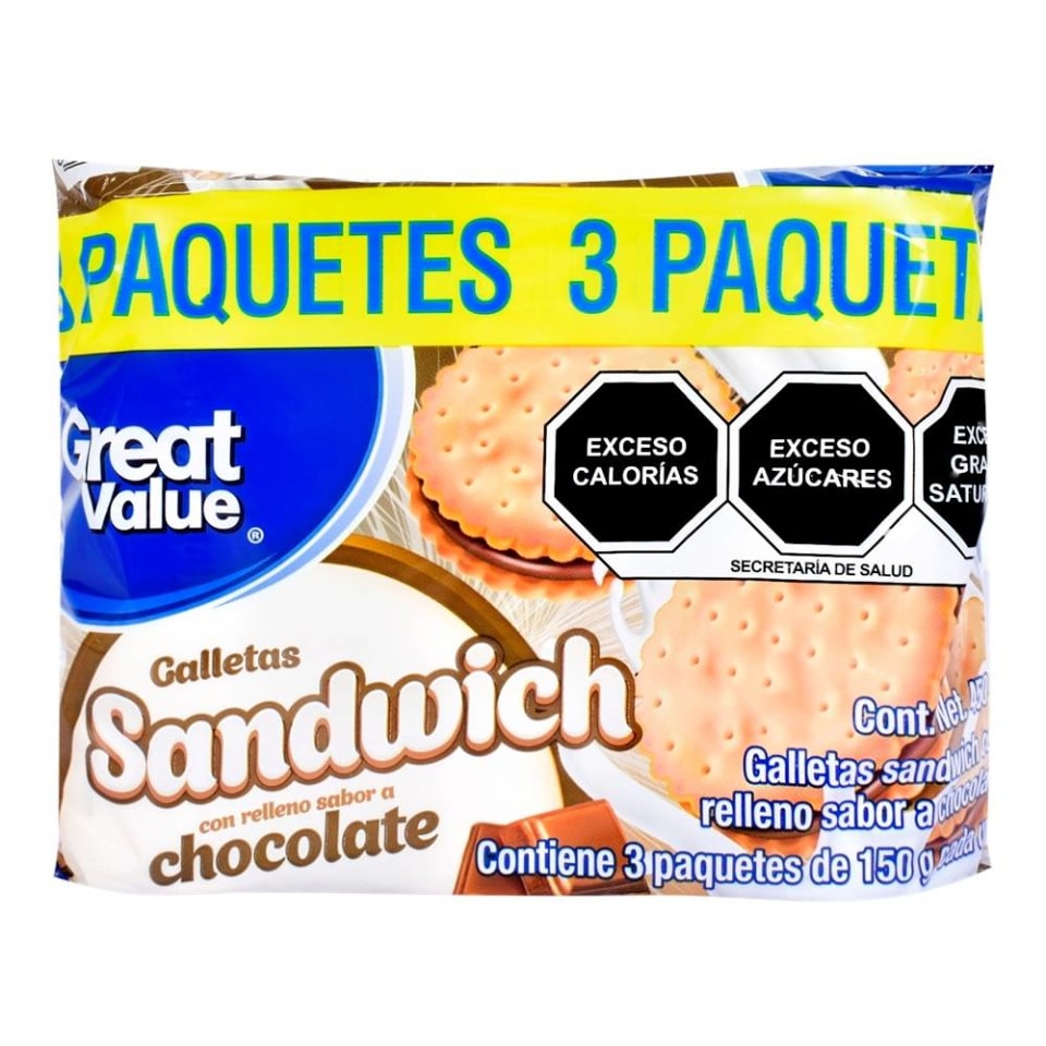 Galletas Great Value Sándwich Con Relleno Chocolate 3 Pzas De 150 G Cu Walmart 0752