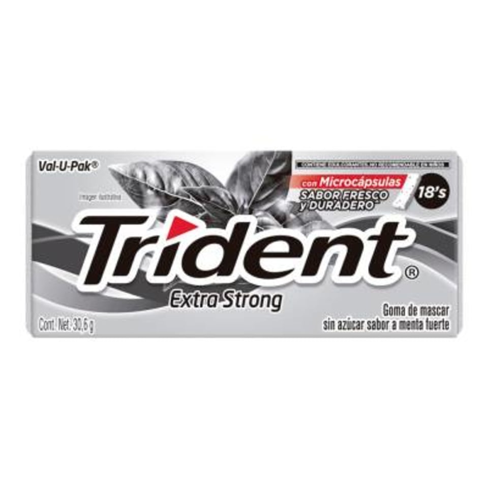 Goma de mascar Trident xtra care menta fuerte 18 pzas