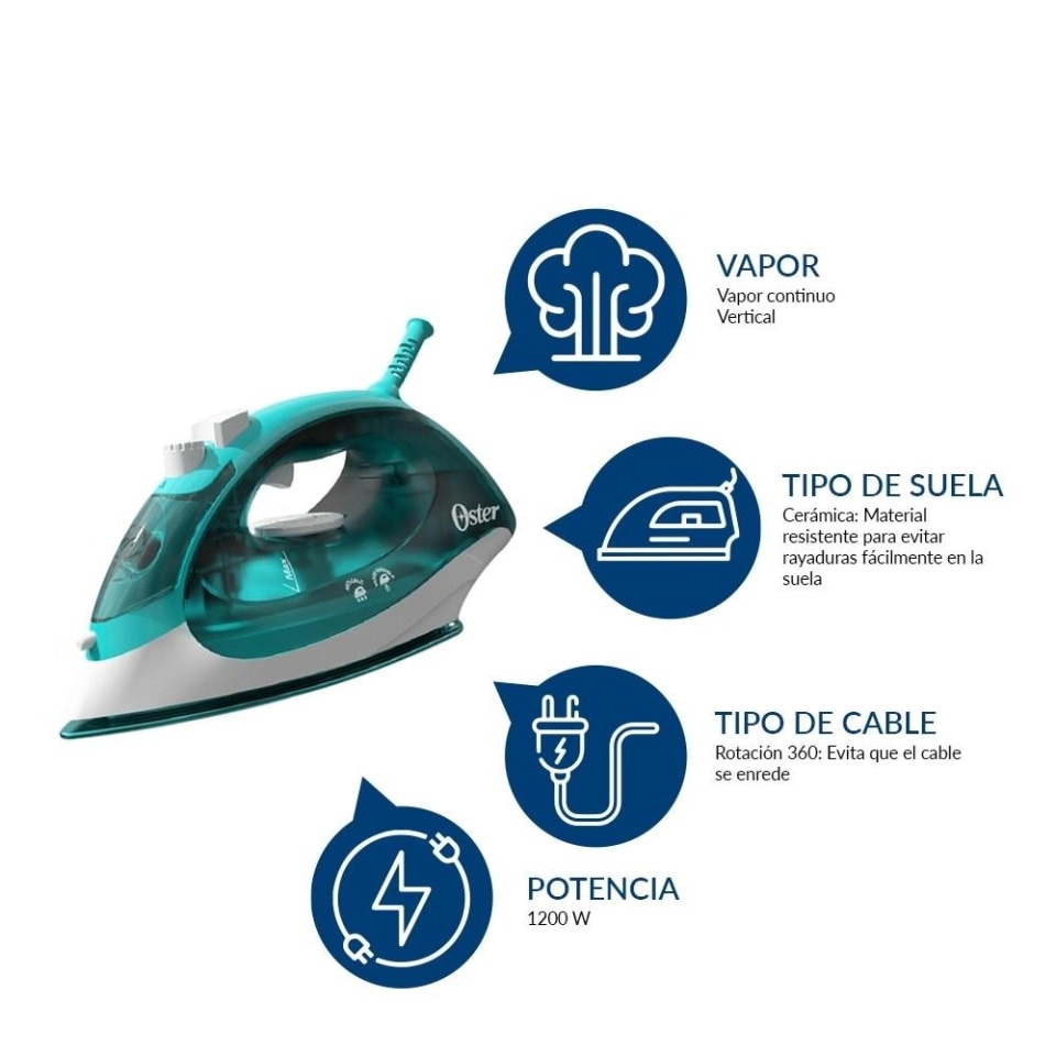 Plancha Oster de Vapor Cerámica Serie 5050 Turquesa | Walmart