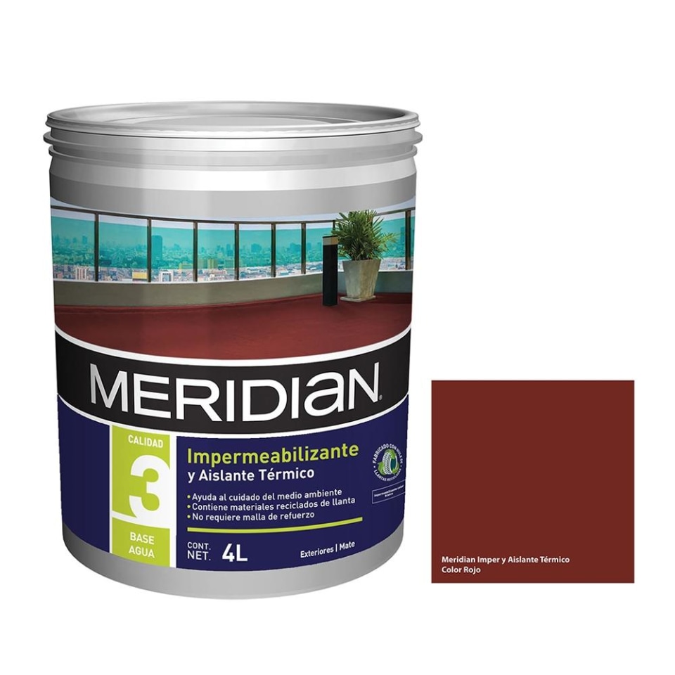 Impermeabilizante Meridian Color Rojo 4 Litros | Walmart