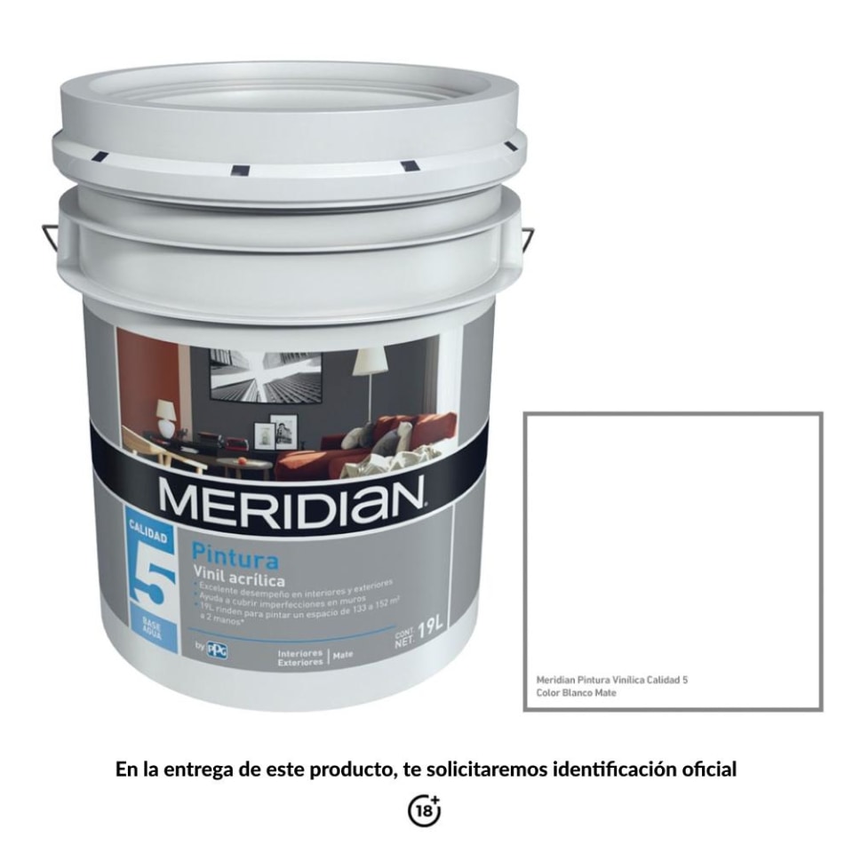 Pintura Meridian Plus 5 Años Blanco Mate 19 Litros | Walmart en línea