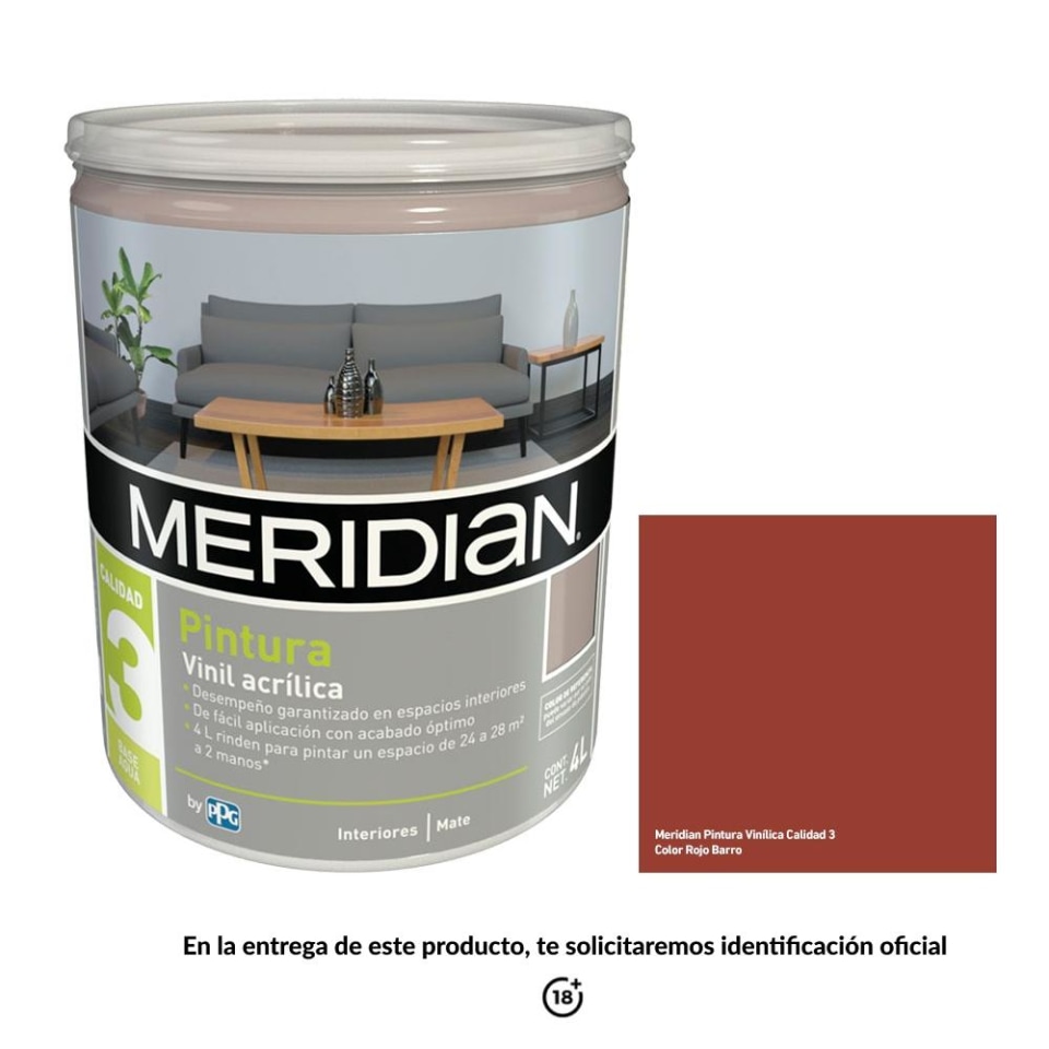 Pintura Meridian Clásica 3 años Color Rojo Barro 4 Litros | Walmart en línea