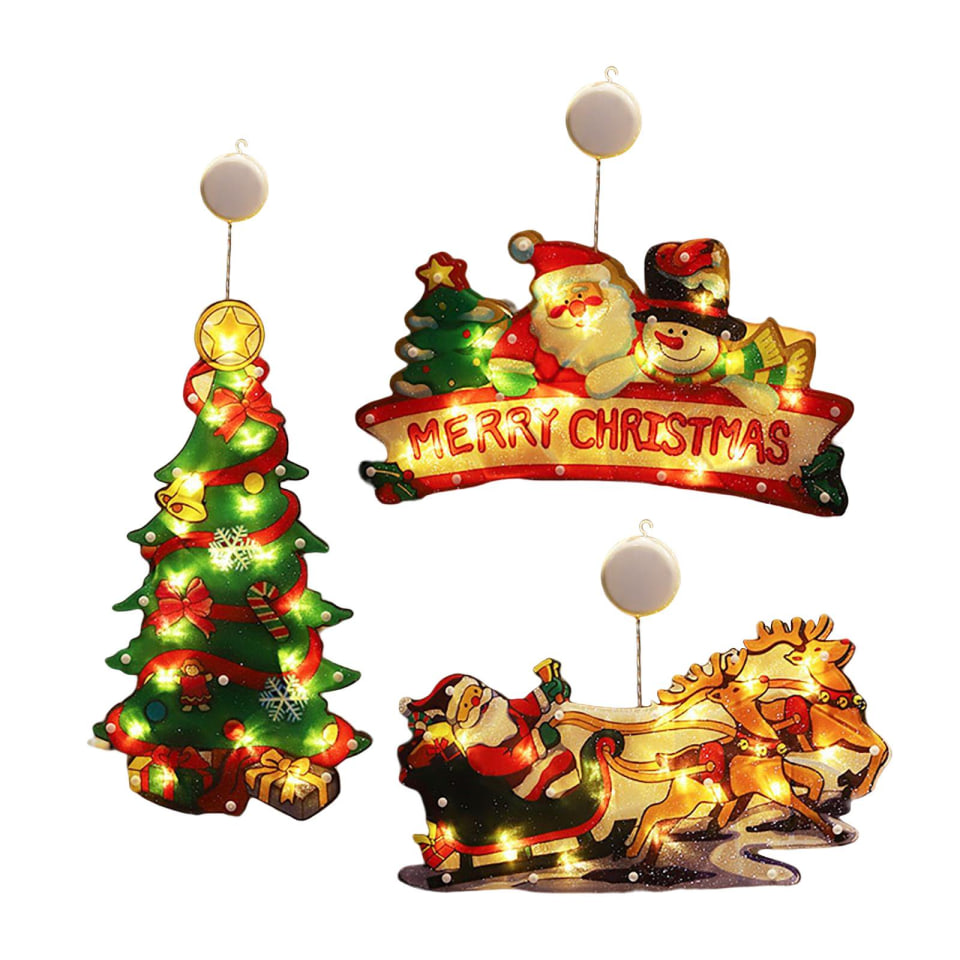 3 uds decoración de Navidad lámpara de luces LED iluminadas con ventosa colgante para jardín Gloria Luces de hadas de interior | Bodega Aurrera en