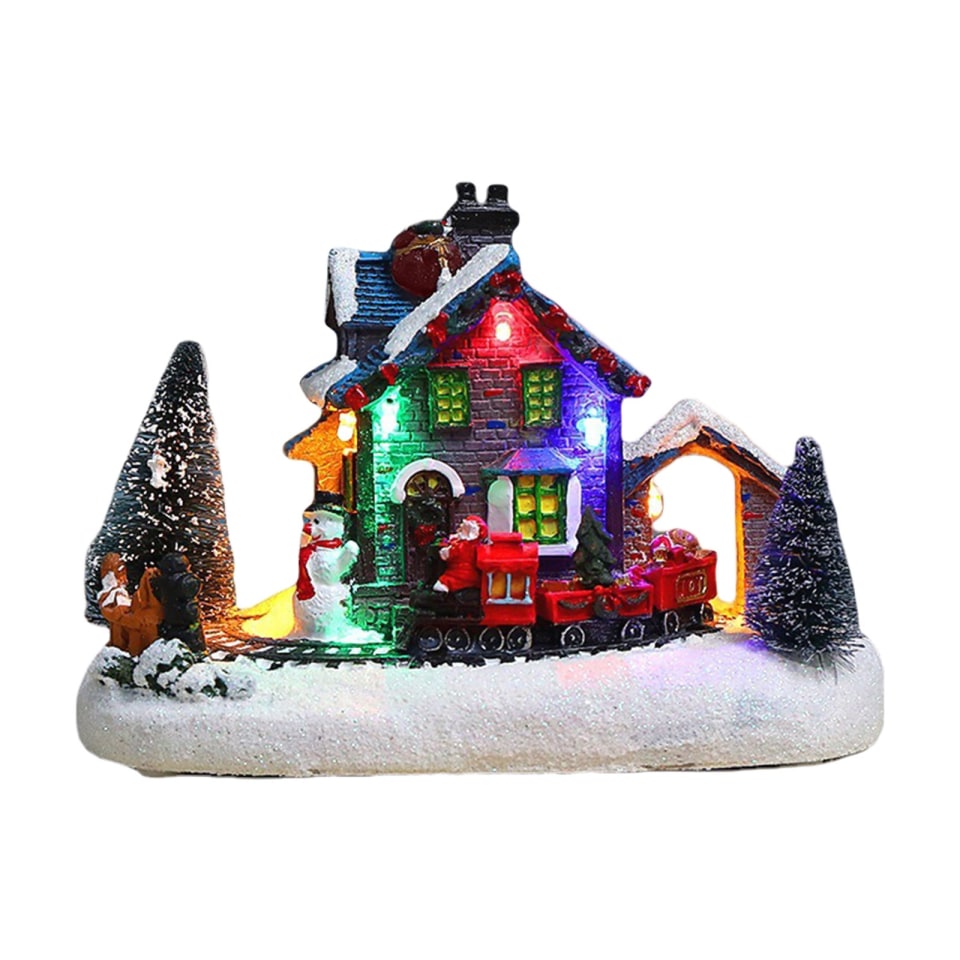 Casas de pueblo iluminadas con LED de Navidad con figuras iluminadas  Decoración de pueblo de nieve d Abanopi Decoración navideña | Bodega  Aurrera en línea