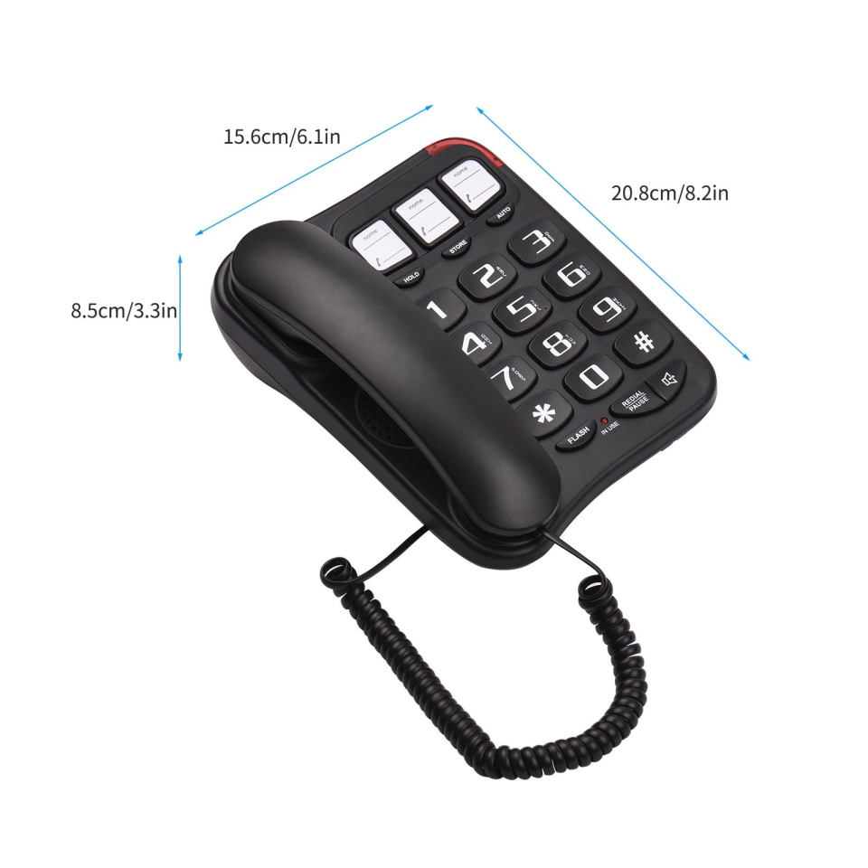 Teléfono con cable negro con botón grande Escritorio Teléfono fijo Teléfono  de pared Soporte pa CACAGOO Teléfono | Walmart en línea