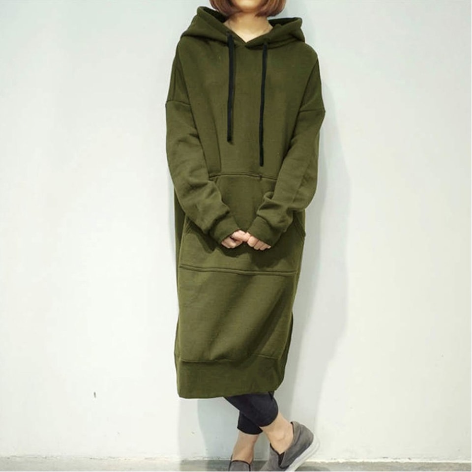 larga suelta para mujer, vestido con capucha, con capucha cálidas Irfora Verde militar | Aurrera en línea