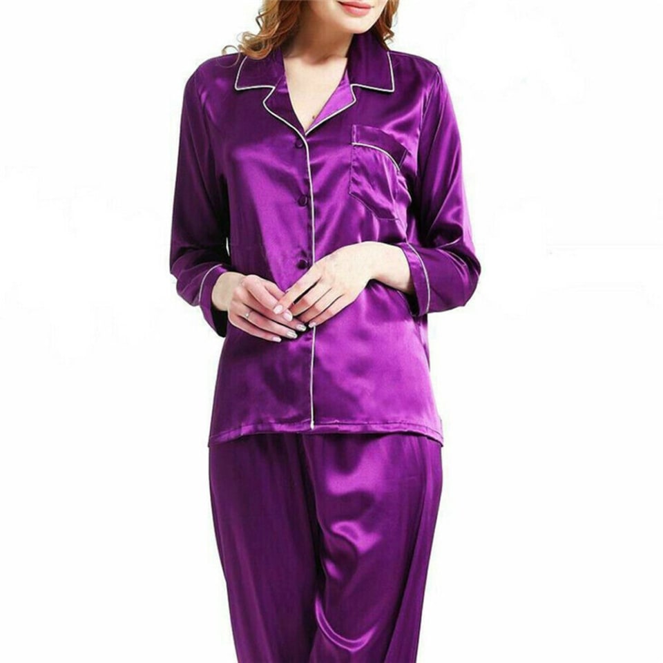 Pijama de seda para mujer Conjunto de pijama para dormir Ropa de dormir Ropa de casa(Azul-XL) Nituyy | Bodega en línea