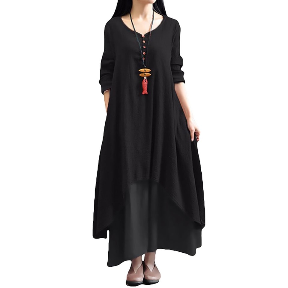 Excesivo Autenticación Votación Vestido suelto de mujer, vestido largo largo bohemio de manga larga Irfora  XL negro | Bodega Aurrera en línea