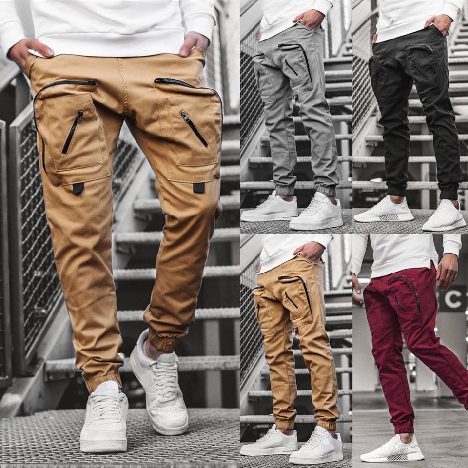 Farfi Hombres Multi-Pocket Jogger Carga Sweypants Tobillo atado Sportswear Pantalones  Pantalones Vin Farfi Pantalones | Walmart en línea