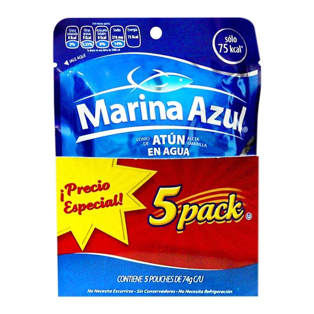 Lomo de atún Marina Azul aleta amarilla en agua 5 pzas de 74 g c/u