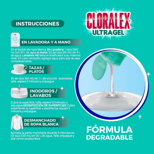 Blanqueador con detergente Cloralex Ultra Gel fórmula visible 950 ml |  Bodega Aurrera Despensa a tu Casa