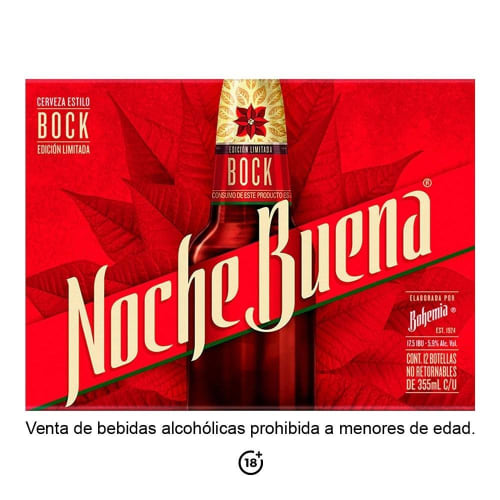 Cerveza NocheBuena Bohemia 12 pzas de 355 ml c/u | Bodega Aurrera Despensa  a tu Casa