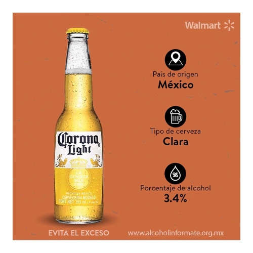 Cerveza clara Corona light 12 botellas de 355 ml c/u | Bodega Aurrera  Despensa a tu Casa