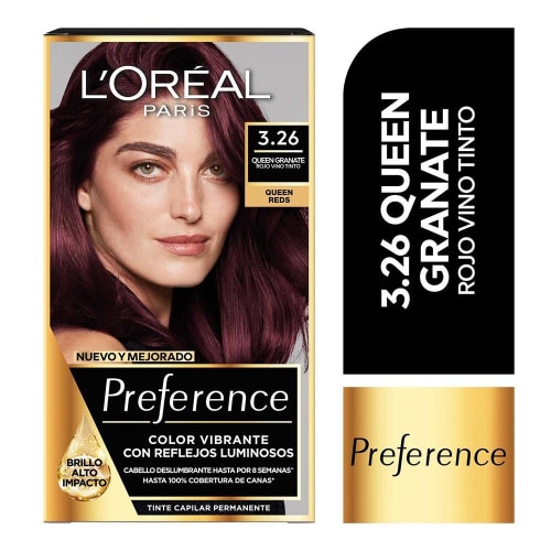 Tinte para cabello L'Oréal Preference queen reds 3.26 queen granate rojo  vino tinto | Bodega Aurrera Despensa a tu Casa