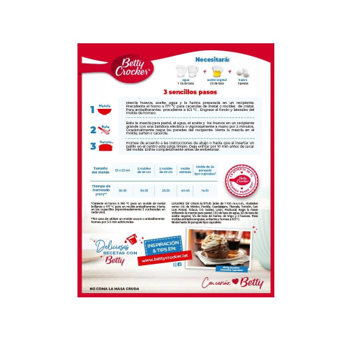 Harina para pastel Betty Crocker sabor chocolate 432 g | Bodega Aurrera  Despensa a tu Casa