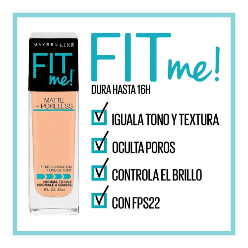Base de maquillaje Maybelline Fit Me! nude cálido sin poros mate ml maybelline para piel grasa