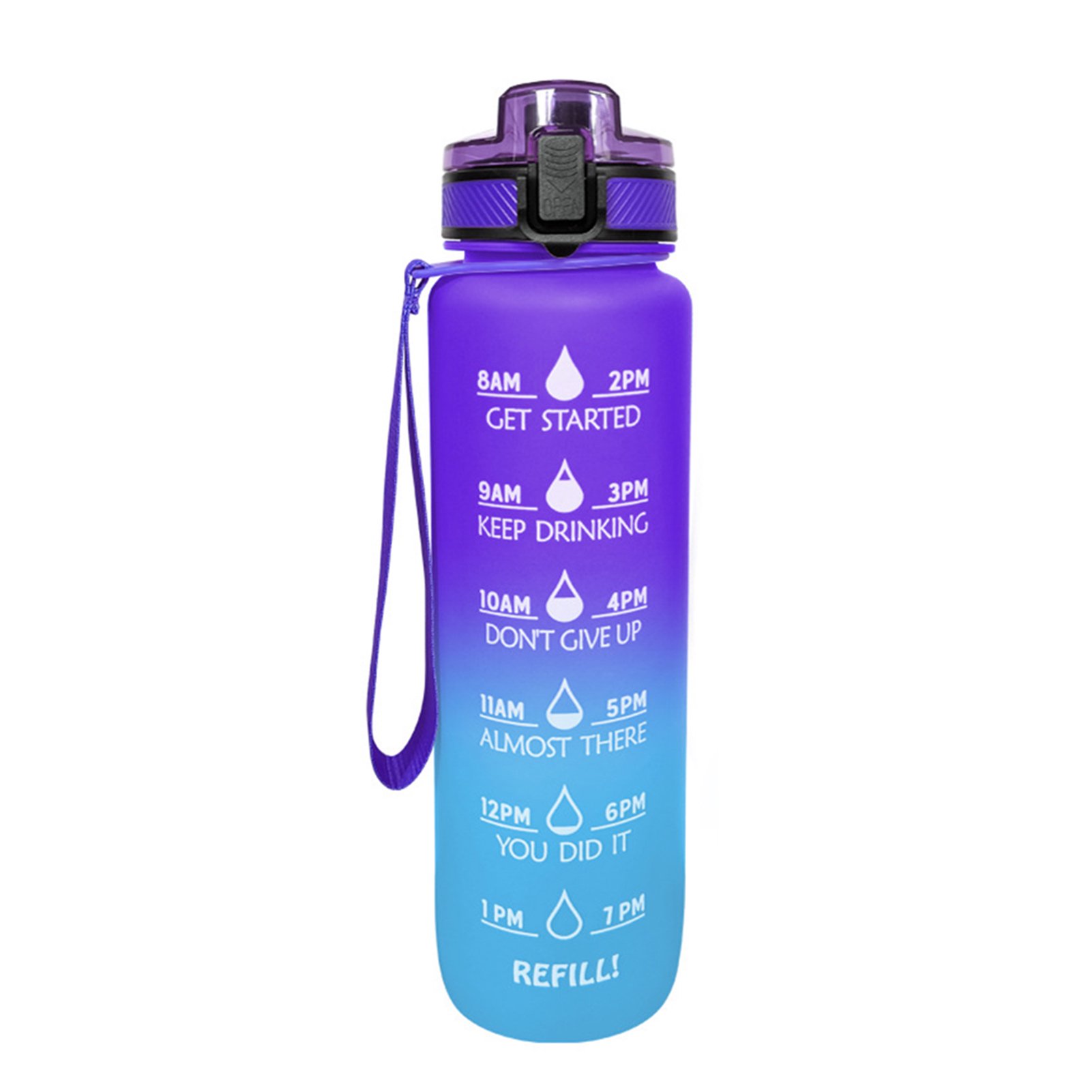Botella de agua deportiva motivacional de 1L Botella de agua con tapa abatible a prueba de fugas yeacher