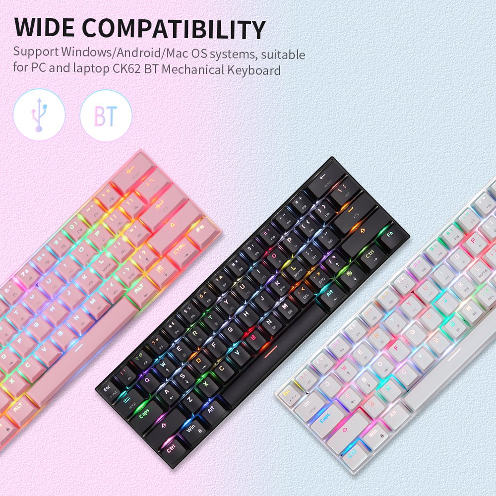 Motospeed CK62 61 teclas Teclado mecanico RGB Teclado USB Bluetooth con doble modo Teclado MOTOSPEED Teclado Walmart en linea