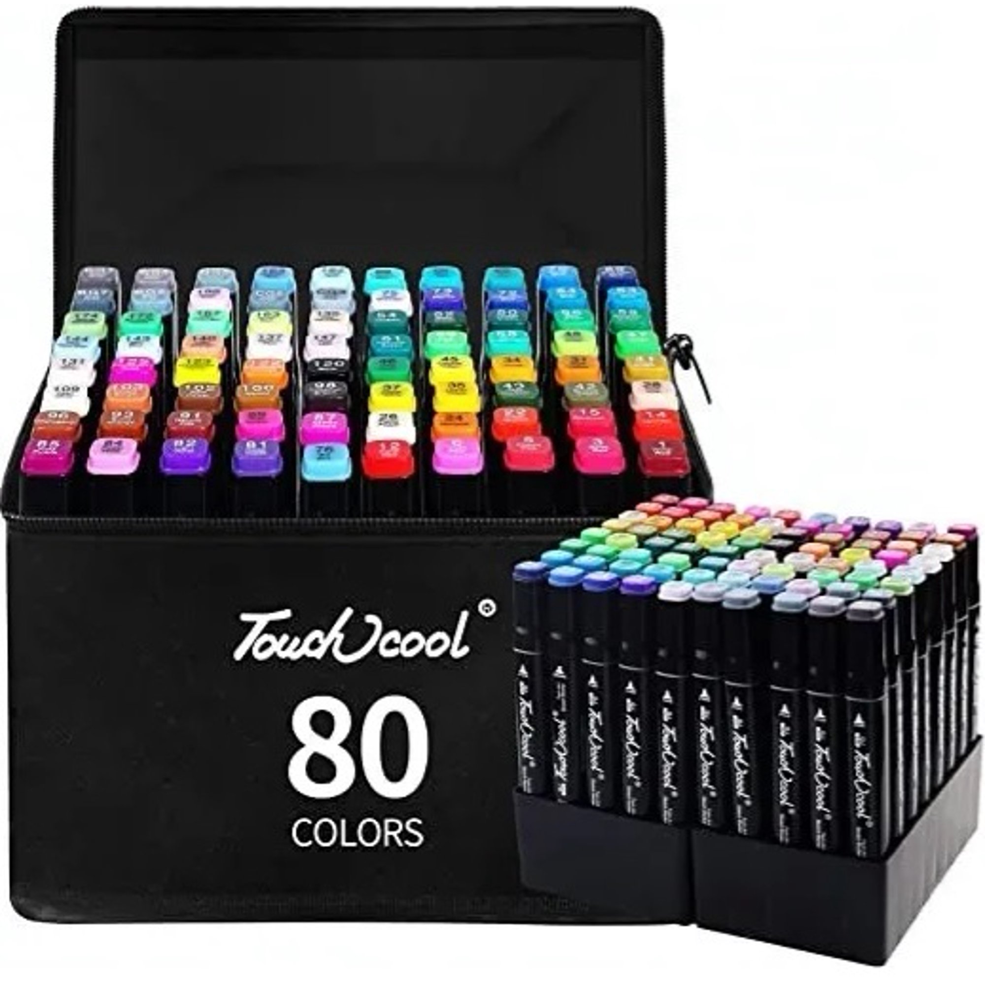 Set 80 colores plumones doble punta, libreta de REGALO con gama de