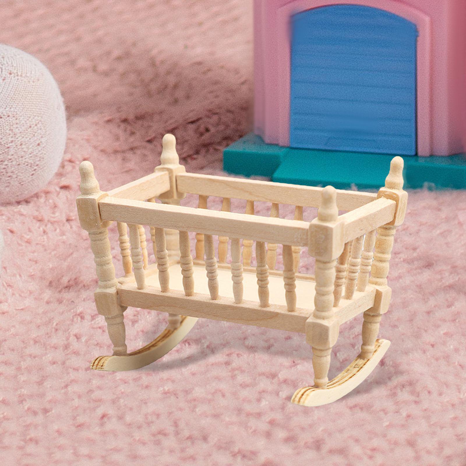 Muneca Cuna de madera 1 12 Decoracion Cuna Cama Exhibicion Casa de munecas en miniatura Cunas Mueble Sunnimix cuna de casa de munecas Walmart en linea