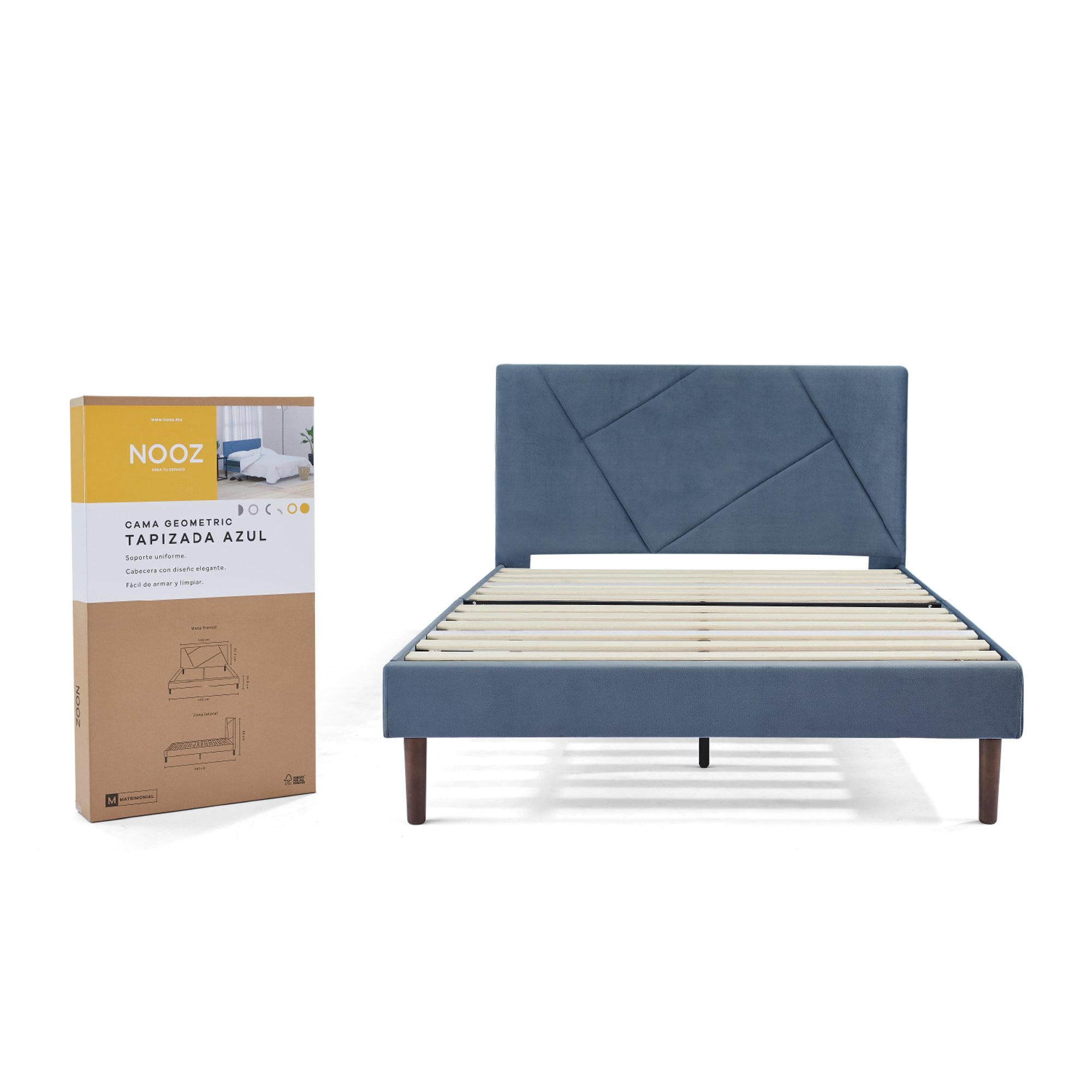 Cama King Nooz con Cabecera Nooz Geometric Tapizada Azul