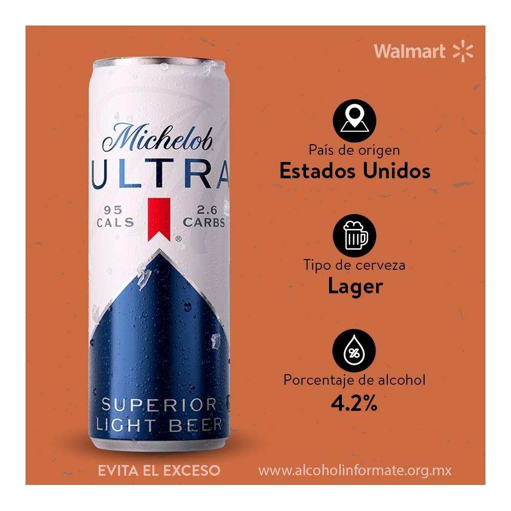 Cerveza Clara Michelob Ultra 6 Latas De 355 Ml C u Bodega Aurrera 