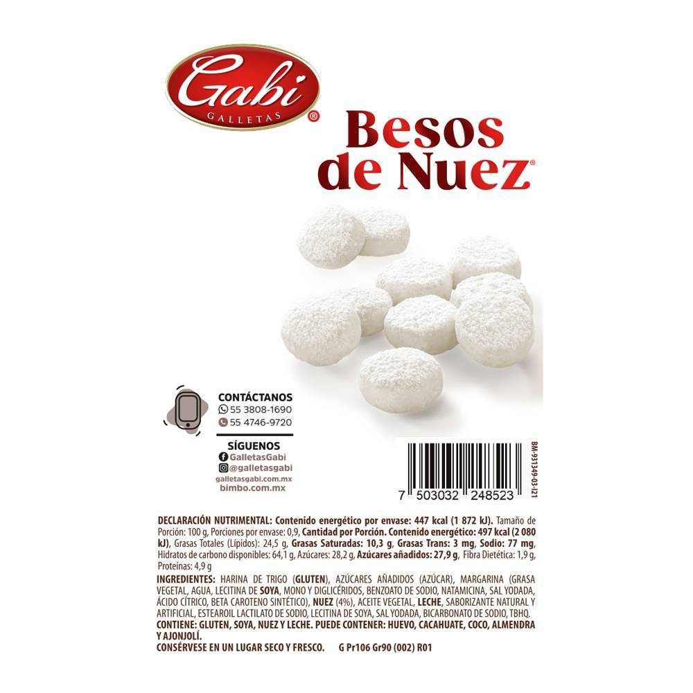 Galletas Gabi Besos De Nuez Con 90 G Bodega Aurrera En Línea 