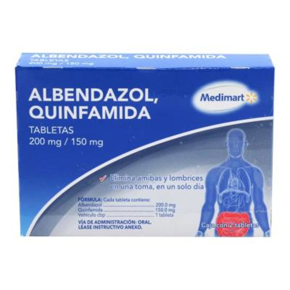 Albendazol quinfamida Medimart 200 mg / 150 mg 2 tabletas | Walmart