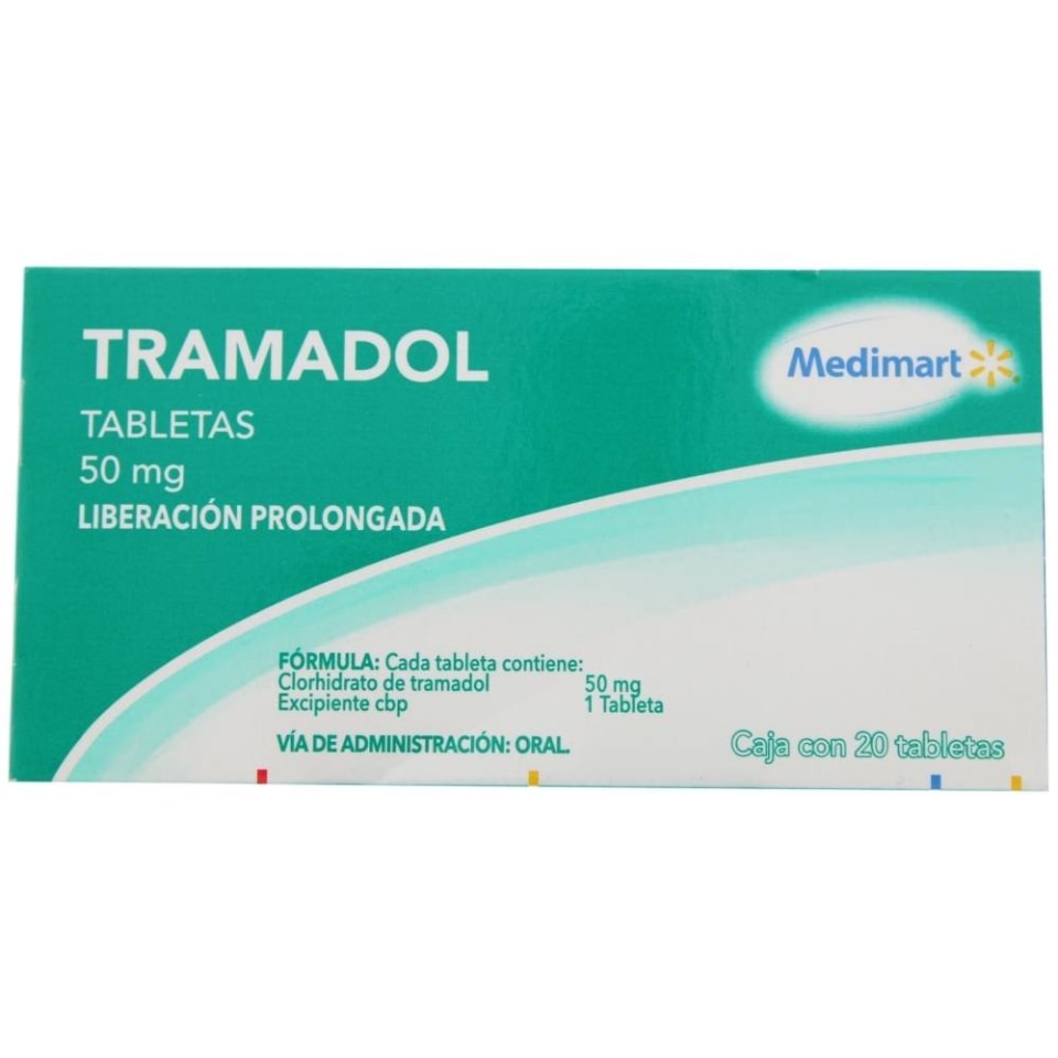 Tramadol Medi Mart 50 mg liberación prolongada caja con 20 tabletas