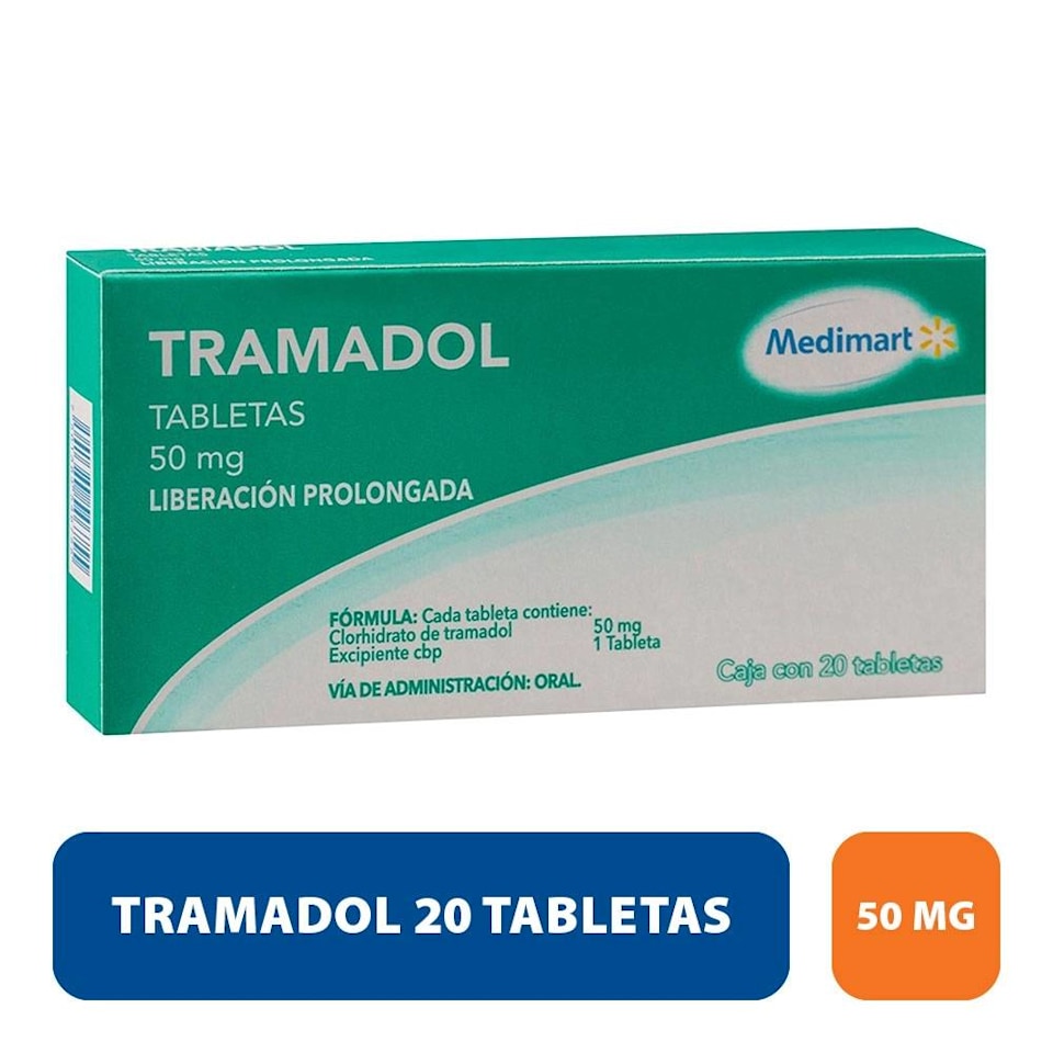 Tramadol Medi Mart 50 mg liberación prolongada caja con 20 tabletas