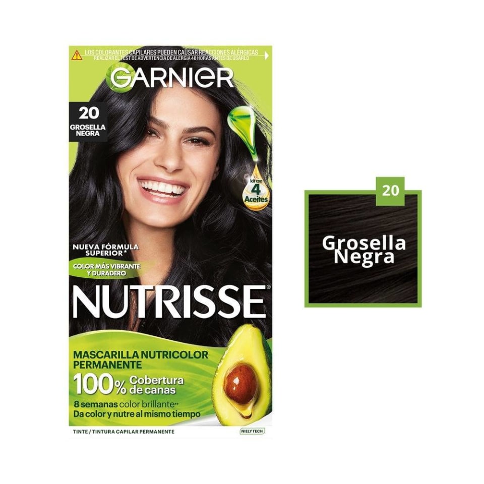 Tinte para cabello Garnier Nutrisse 20 negro luminoso