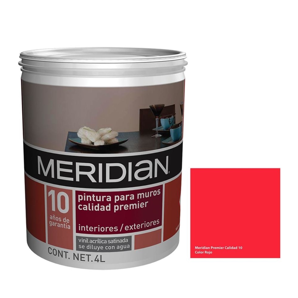 Pintura Meridian Premier 10 Años Rojo 4 Litros | Walmart en línea