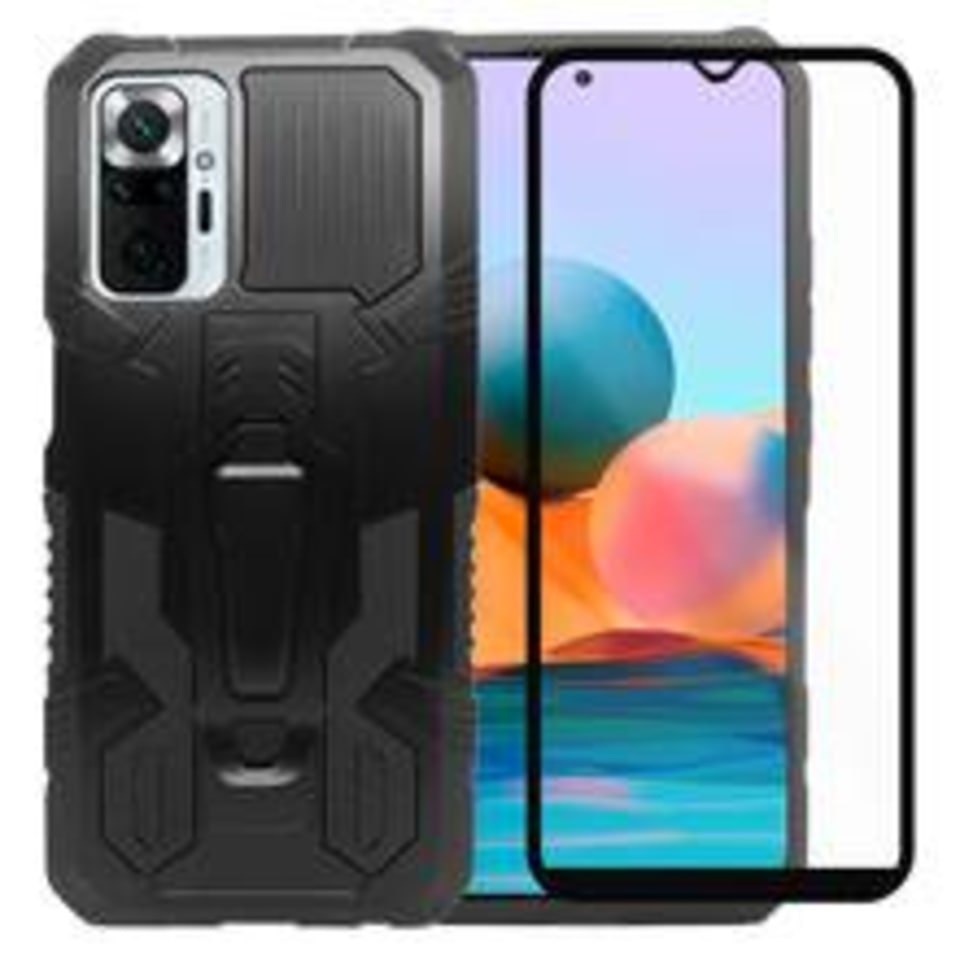 Funda De Uso Rudo Para Xiaomi Redmi Note 10 5g Negro Robot Clip Case Mas Mica 9d 2pz Atti Funda 9712