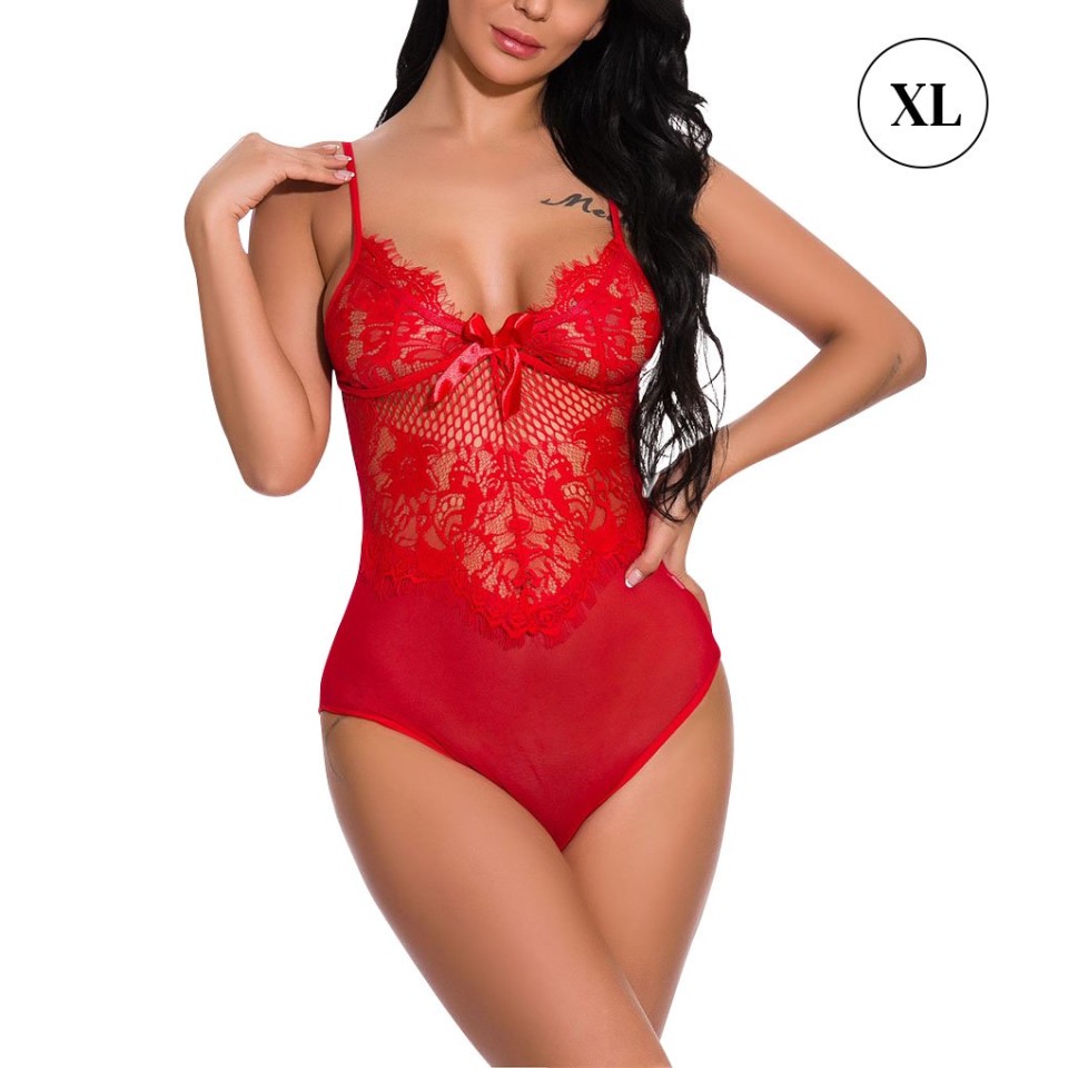 Mujer Encantadora Body Lencería Ropa Interior De Encaje Perspectiva Ropa De Dormir Rojo Xl Irene 6963