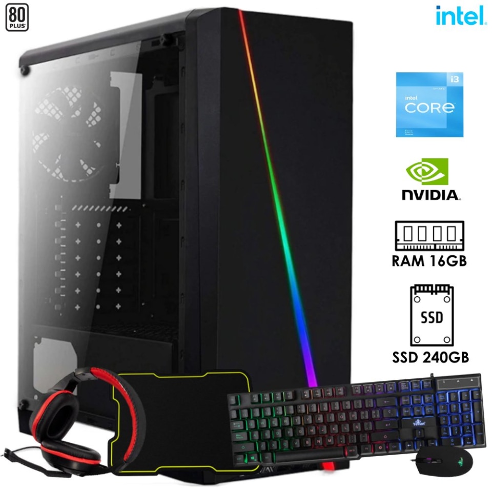 PC gamer armada CPU i3 12100F INTEL RAM 16GB SSD 240GB Kit gamer Nvidia
