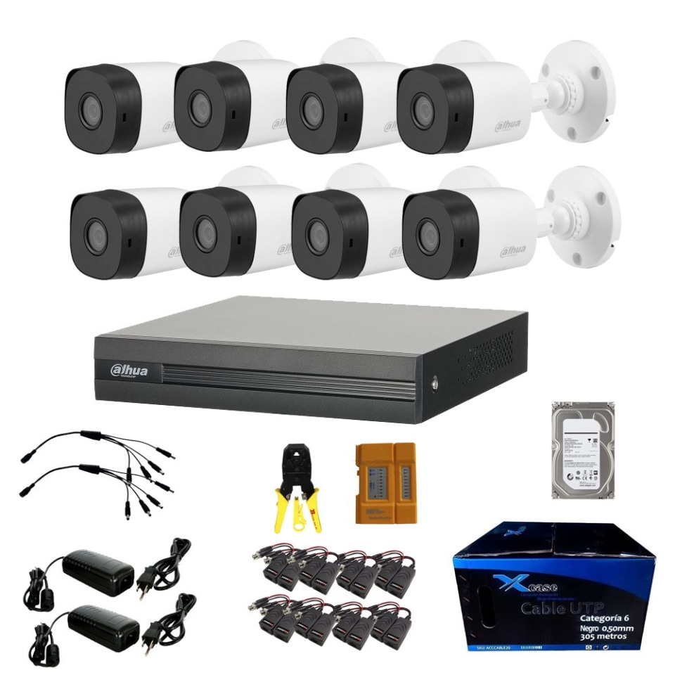 Kit Video Vigilancia Dahua Cctv 8 Camaras Seguridad Bullet 2mpx Dvr 1tb Full Hd Dahua 2mpx 9027