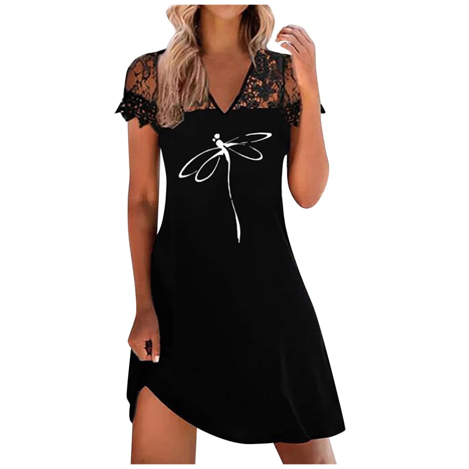 Moda mujer Casual Sexy cuello en V vestidos estampados verano manga corta pulóver vestido de encaje Fridja bnh5274 | Walmart en línea Moda mujer Casual Sexy cuello en V vestidos estampados verano manga corta pulóver vestido de encaje Fridja bnh5274 | Walmart en línea